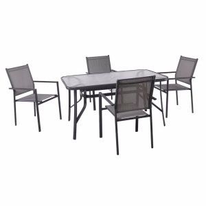LANSON - RIO Set Τραπεζαρία Μέταλλο Ανθρακί, Textilene Γκρι: Τραπέζι + 4 Πολυθρόνες