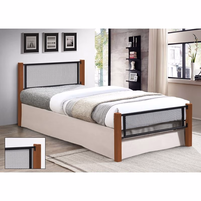 ΝΕΤ Κρεβάτι Μονό για Στρώμα 90x190cm, Μέταλλο Βαφή Μαύρο, Ξύλο Καρυδί