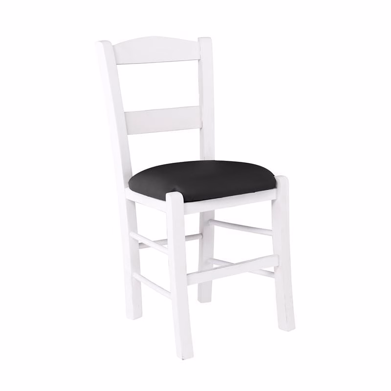 ΣΥΡΟΣ Καρέκλα Οξιά Βαφή Εμποτισμού Λάκα Άσπρο, Κάθισμα Pu Μαύρο