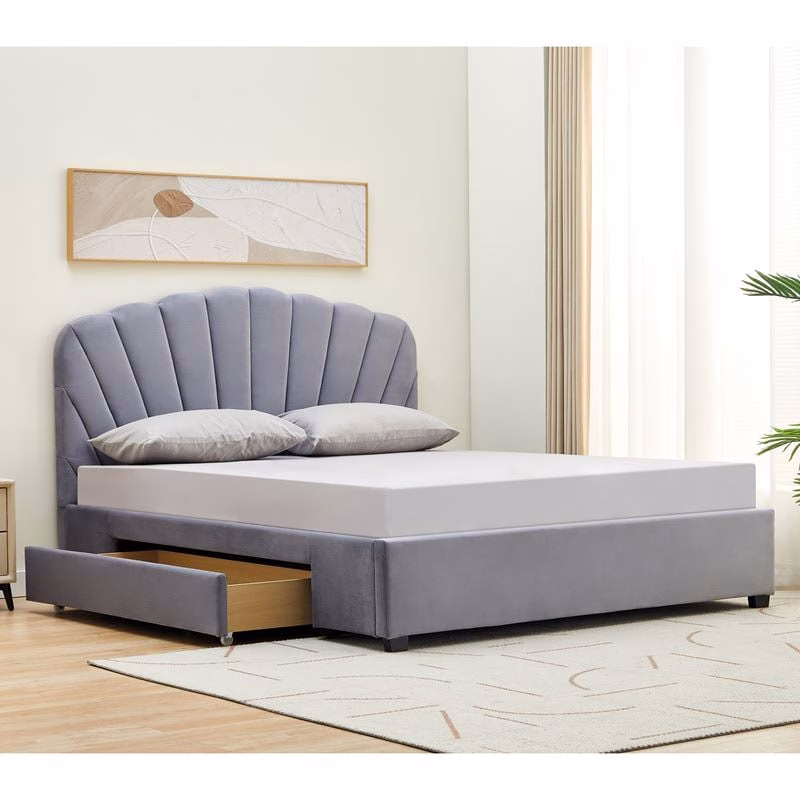 ARIEL Bed (for Mattress 160x200cm)Storage Drawer/Grey Velure Fabric