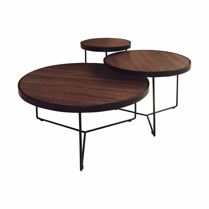BOB Set-3 Coffee Tables Metal Black/Walnut