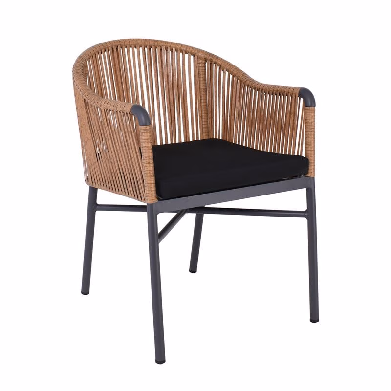 BRAGA Armchair Alu Anthracite/Wicker Natural/Cushion Black
