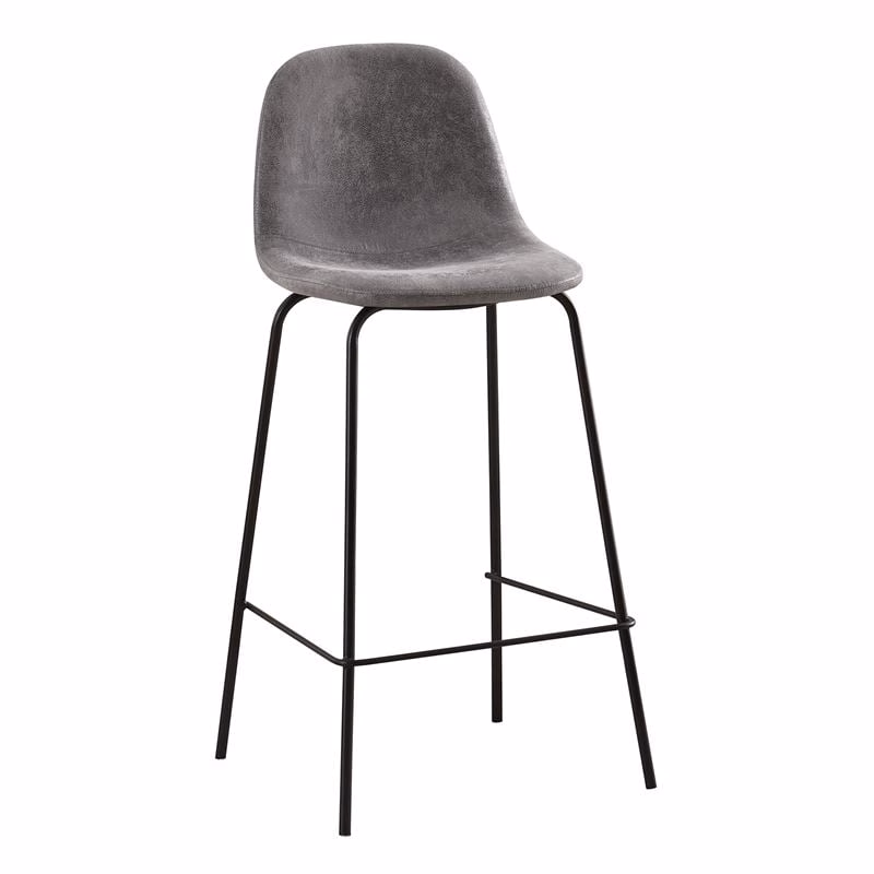 CELINA Bar Stool Black Metal, Grey Suede Fabric