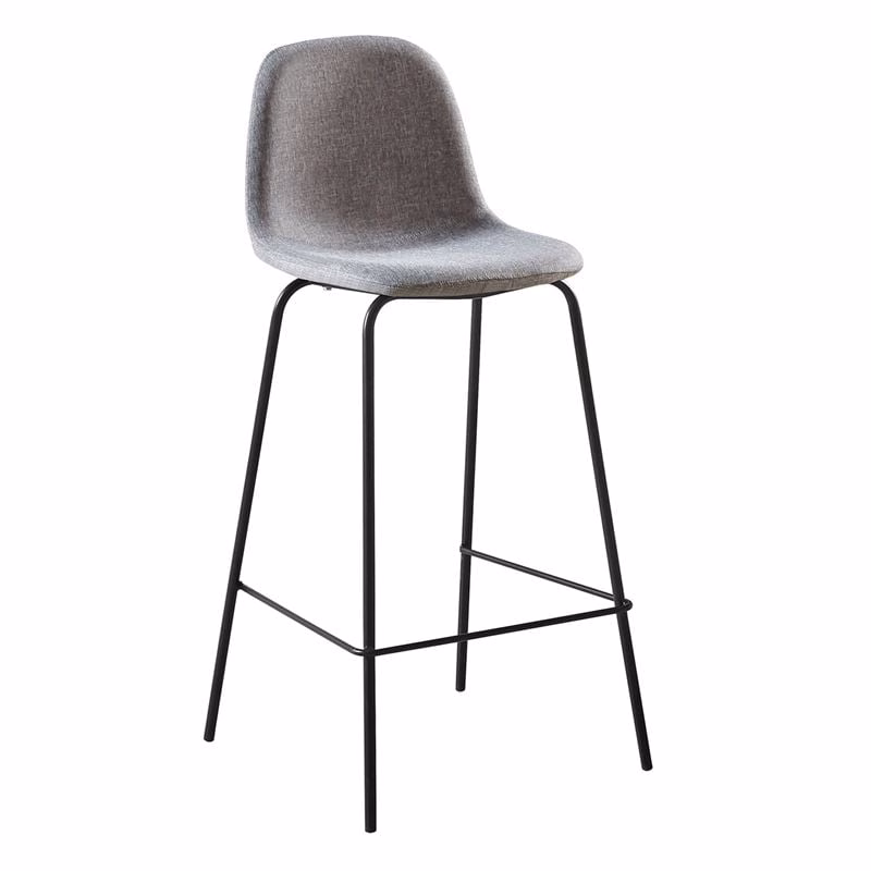 CELINA Bar Stool Black Metal, Grey Fabric