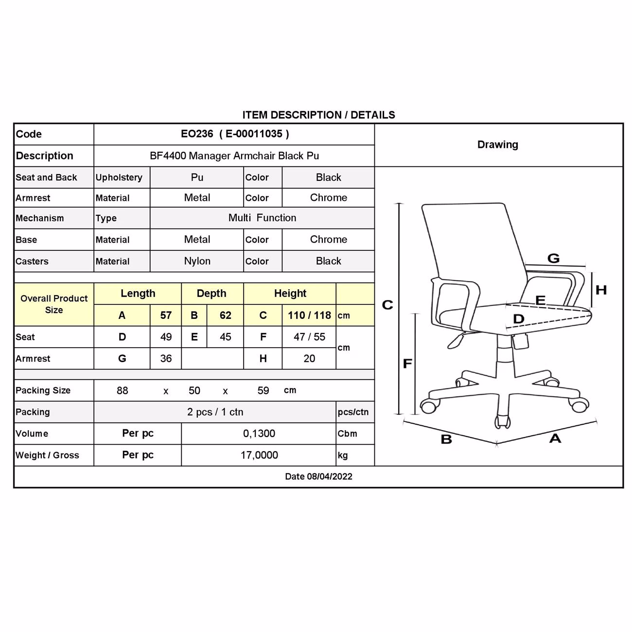 BF4400 Manager Armchair Black Pu - Image 3
