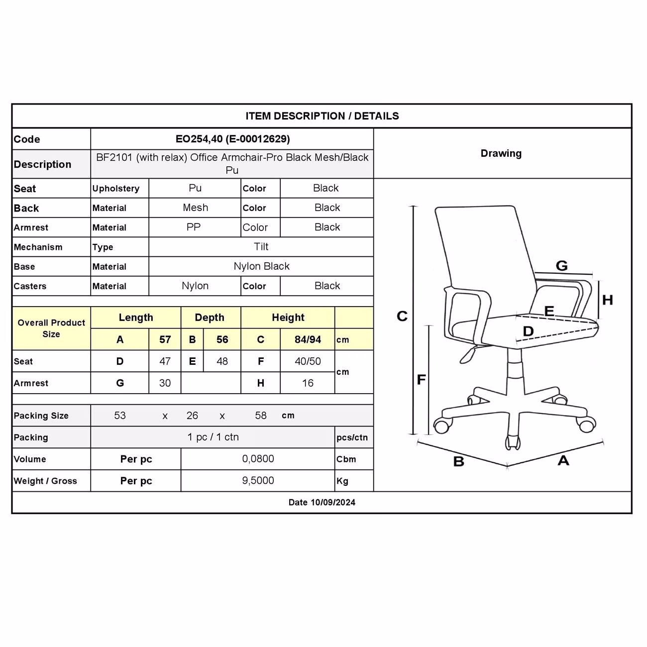 BF2101 (with relax) Office Armchair-Pro Black Mesh/Pu - Image 3