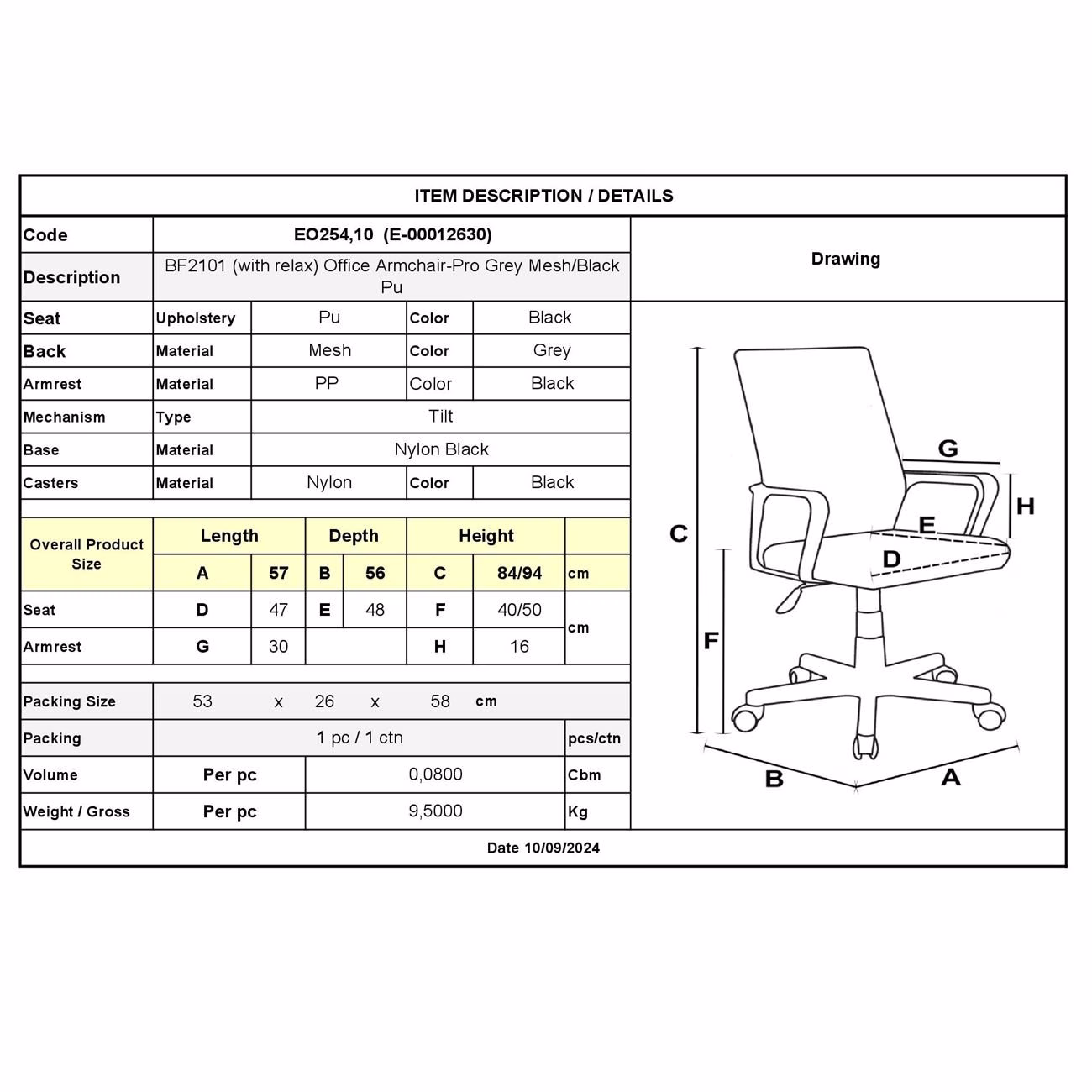 BF2101 (with relax) Office Armchair-Pro Grey Mesh/Black Pu - Image 3