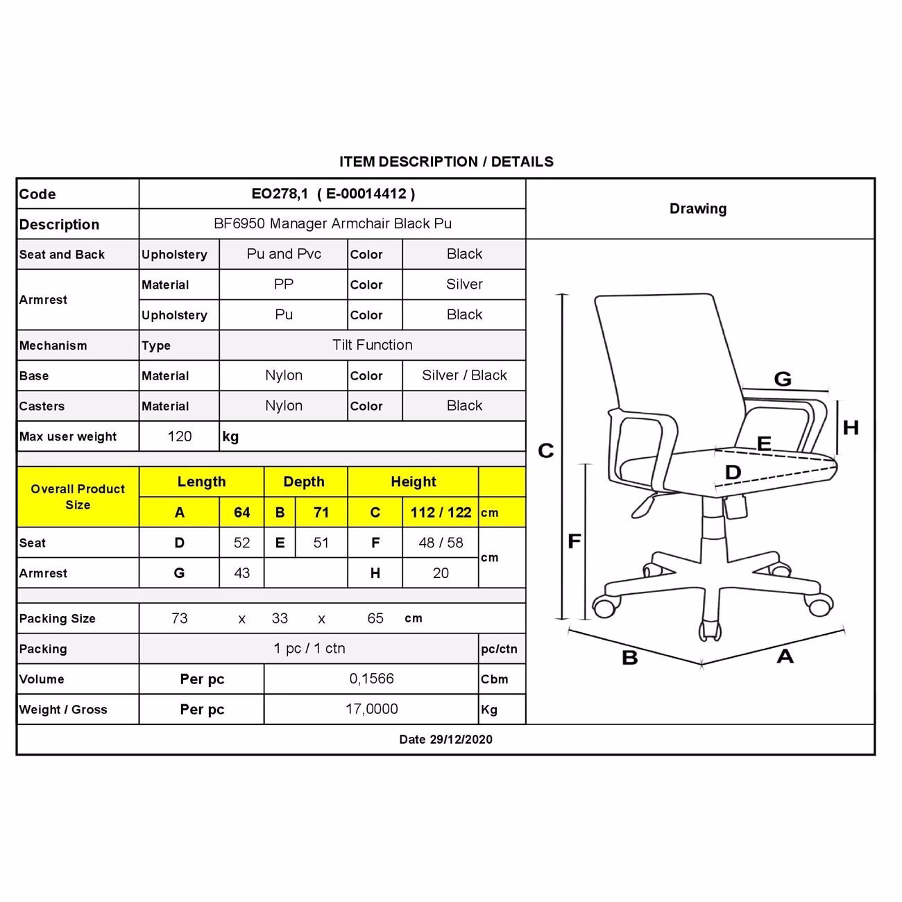 BF6950 Manager Armchair Black Pu - Image 3