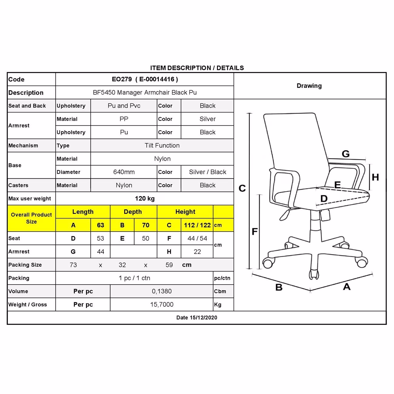 BF5450 Manager Armchair Black Pu - Image 3