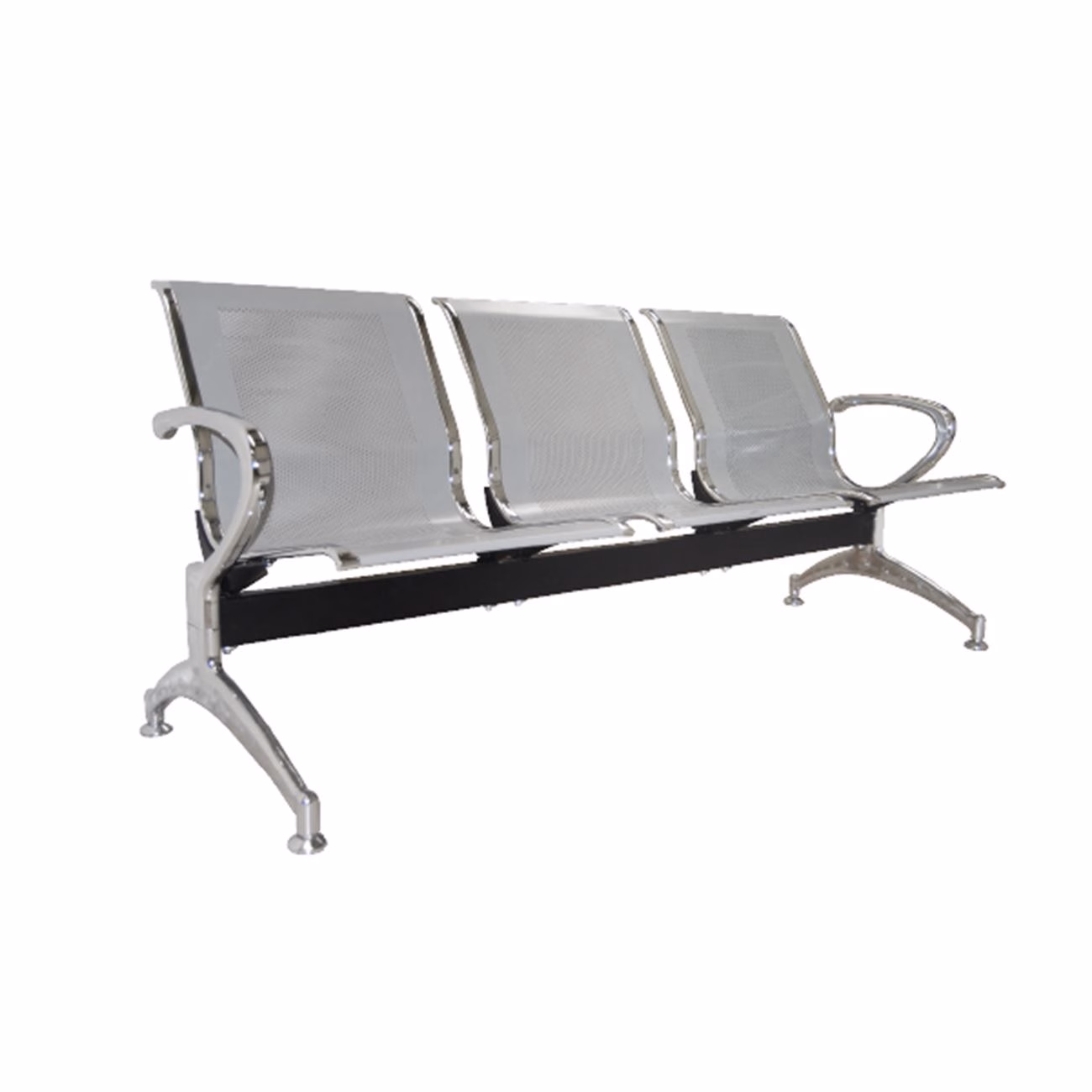 Waiting Seat 3-Seater Steel Mesh Grey (Chrome Frame) - Image 2