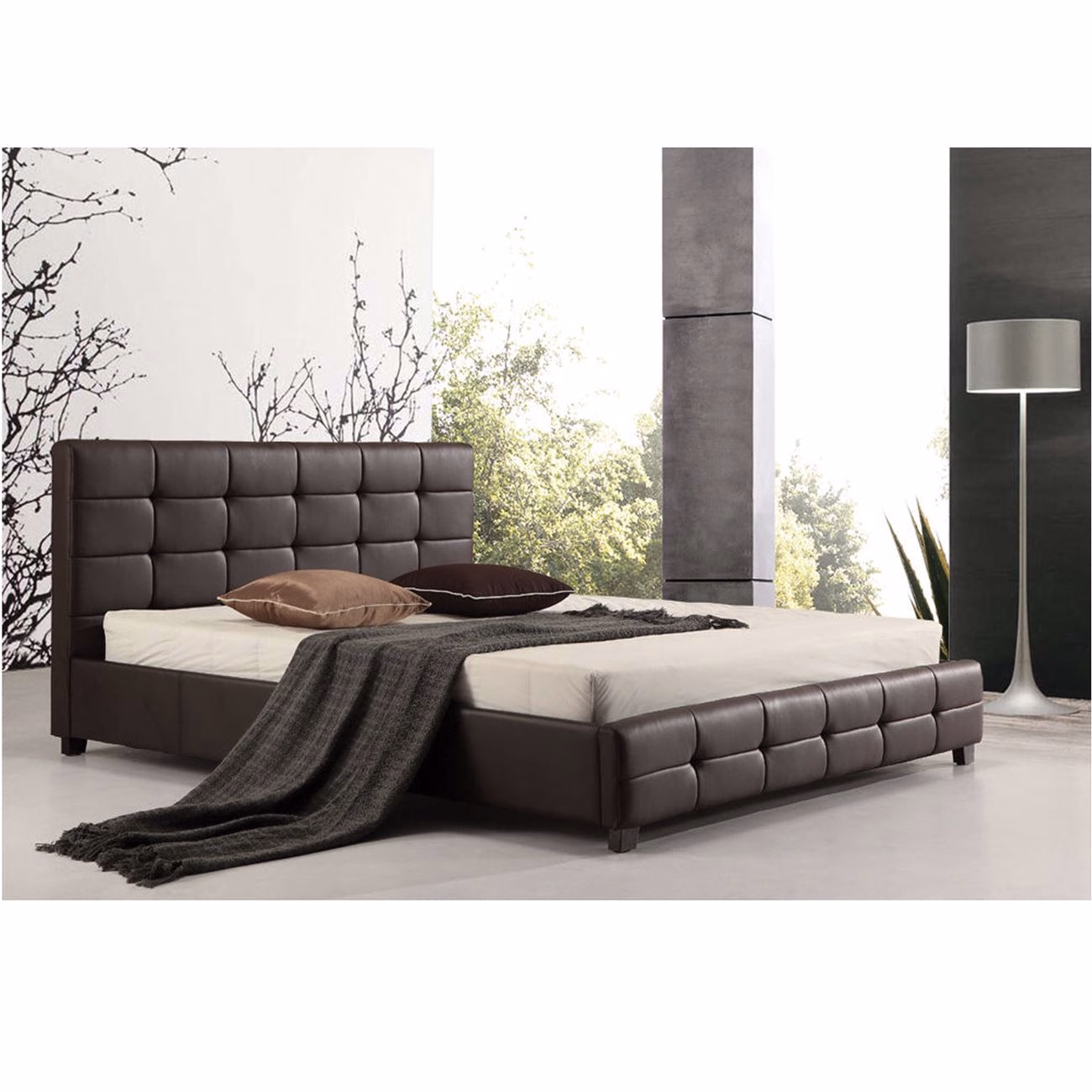 FIDEL Bed (for Mattress 160x200cm) Pu Dark Brown - Image 2
