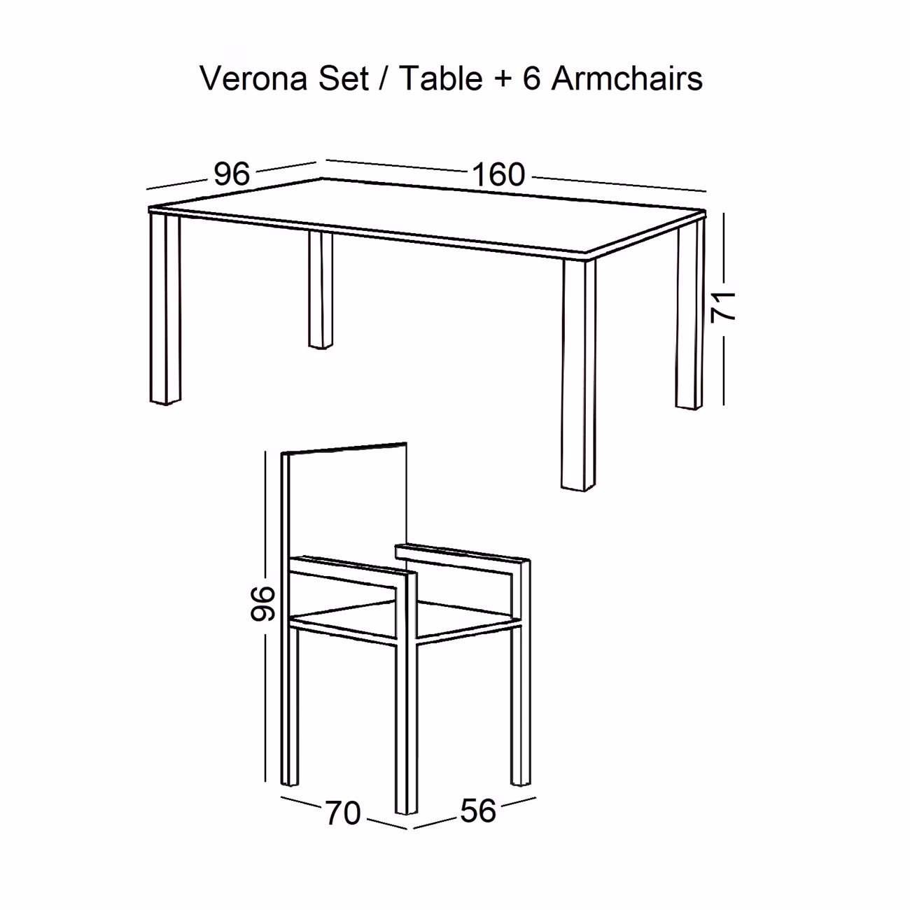 VERONA Set (Table 160x96+6 Armchairs) Steel Dark Grey/Textilene Grey - Image 4