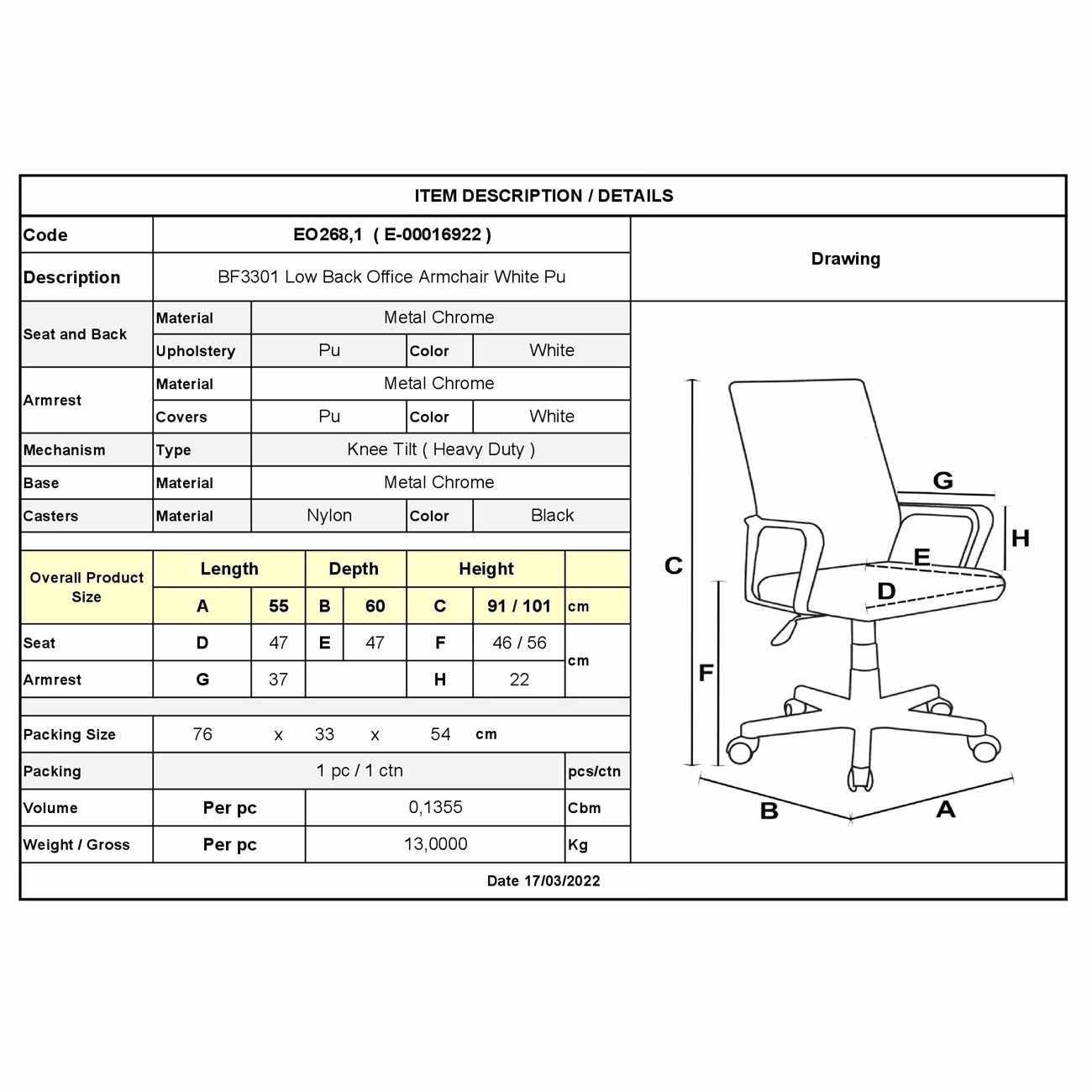 BF3301 Low Back Armchair White Pu - Image 3