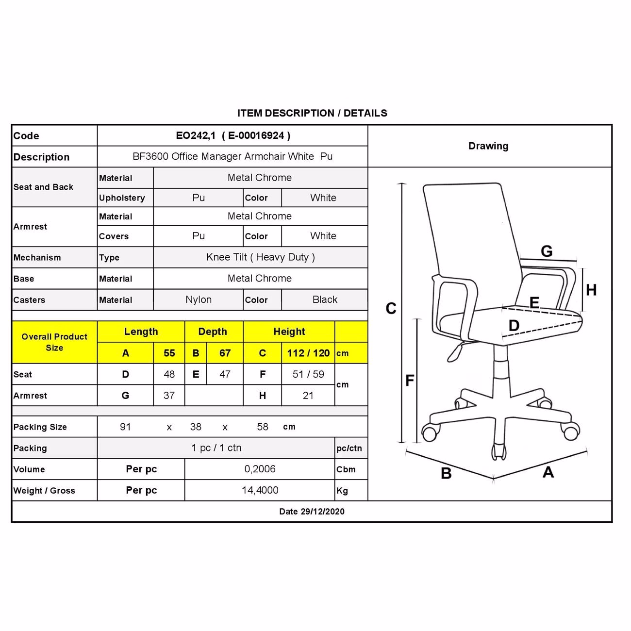 BF3600 Manager Armchair White Pu - Image 3