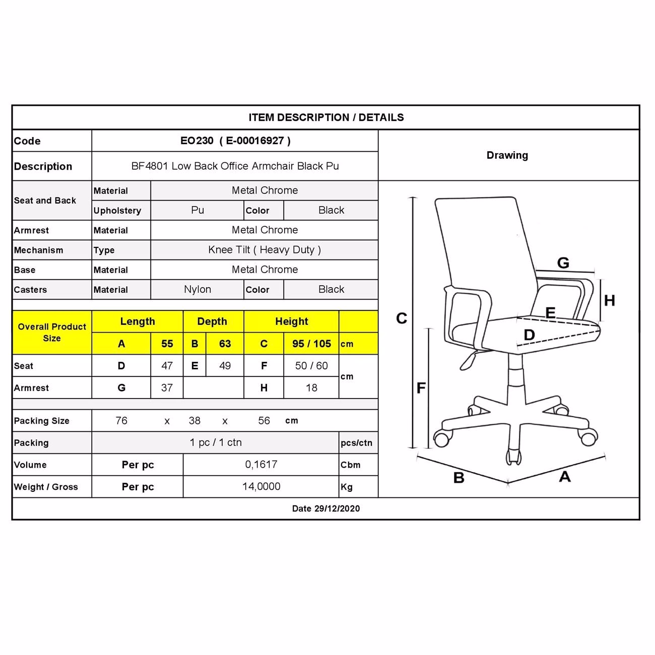 BF4801 Low Back Armchair Black Pu - Image 3