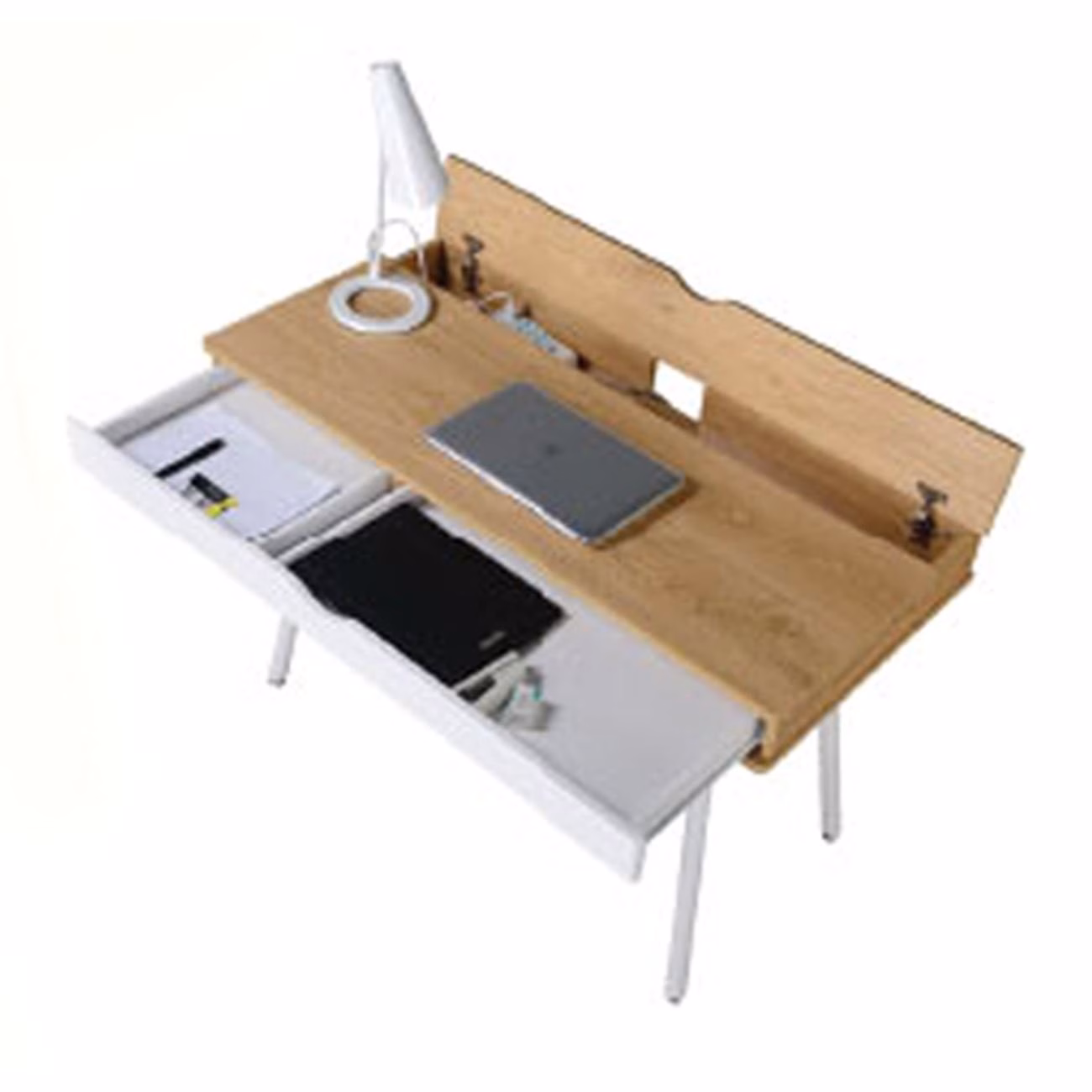 PC Metal DESK 115x55cm White/Melamine Maple - Image 3