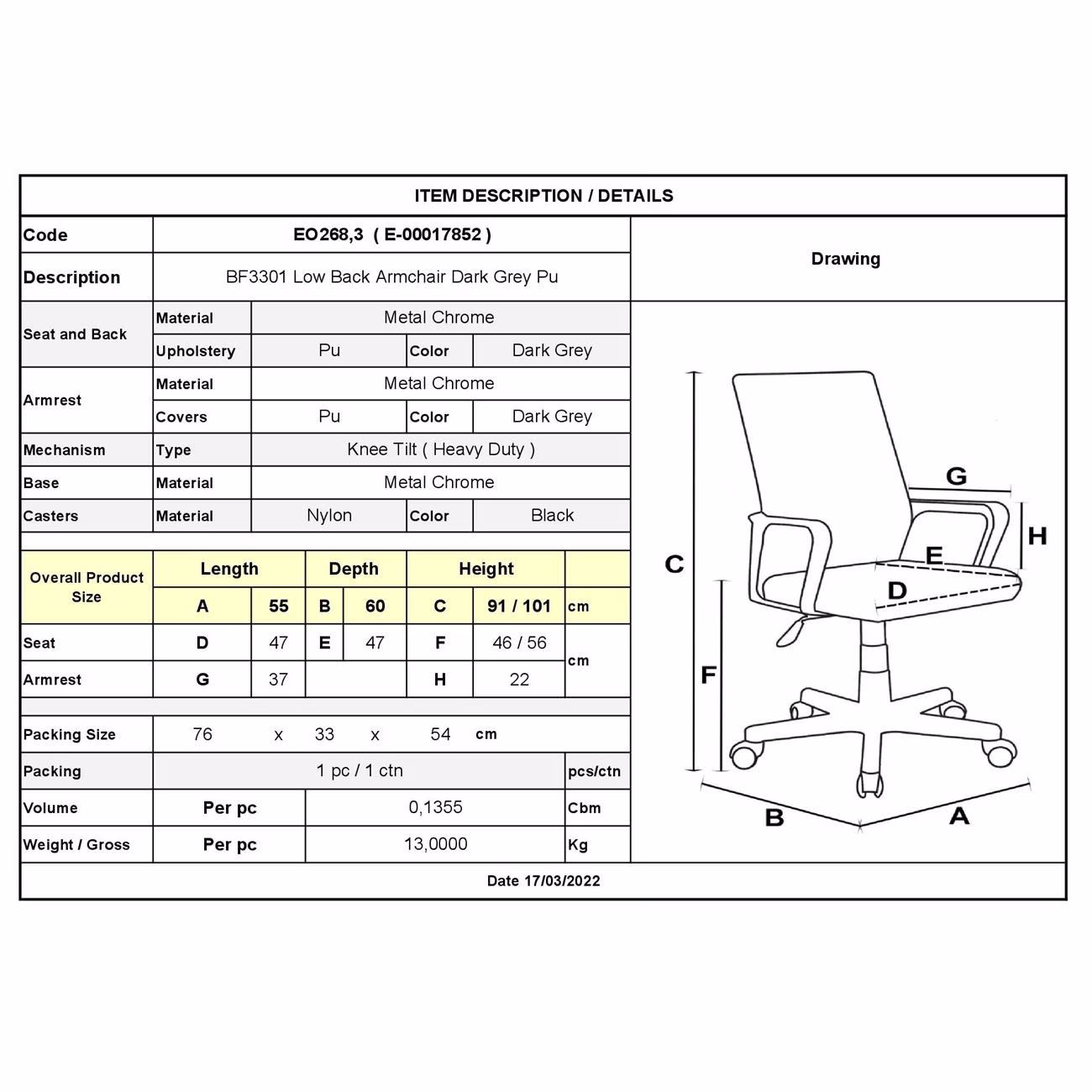 BF3301 Low Back Armchair Grey Pu - Image 3