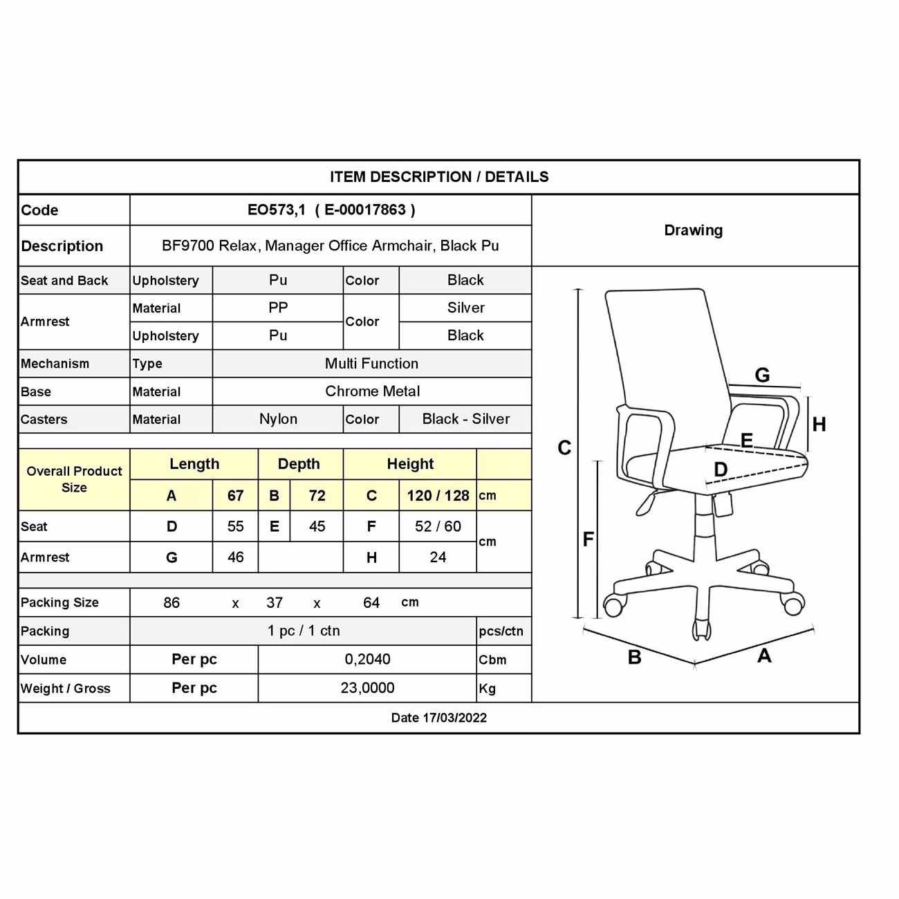 BF9700 Manager Relax Armchair Black Pu - Image 3