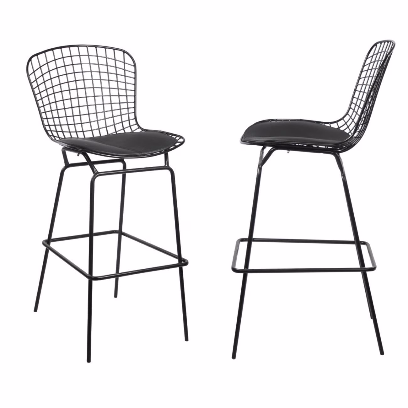 SAXON Bar Stool Metal Mesh Black, Cushion Black Pu - Image 2