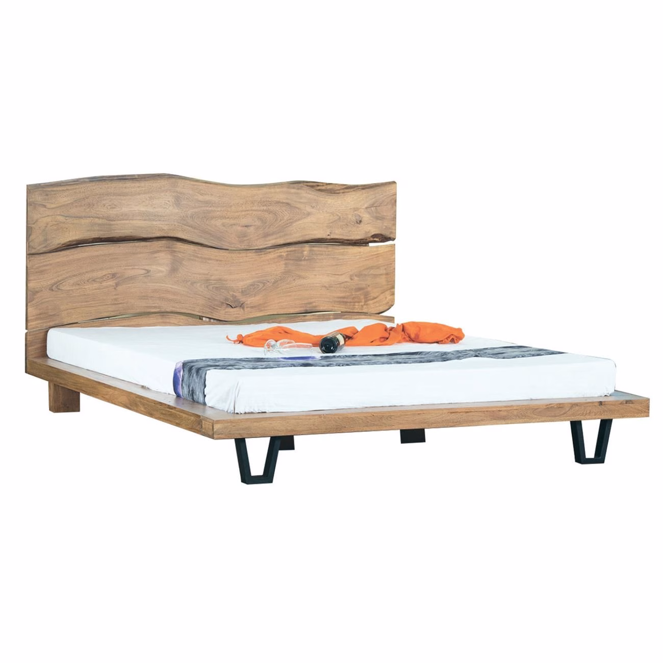 ROYAL Bed (for Mattress 160x200cm) Acacia Natural Finish (Black Paint) - Image 2