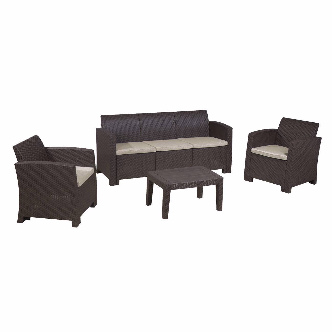 SAVANNA Set K/D (Table+3-Seat Sofa+2 Armchairs) PP-UV Brown/Cushions Grey-White - Image 2
