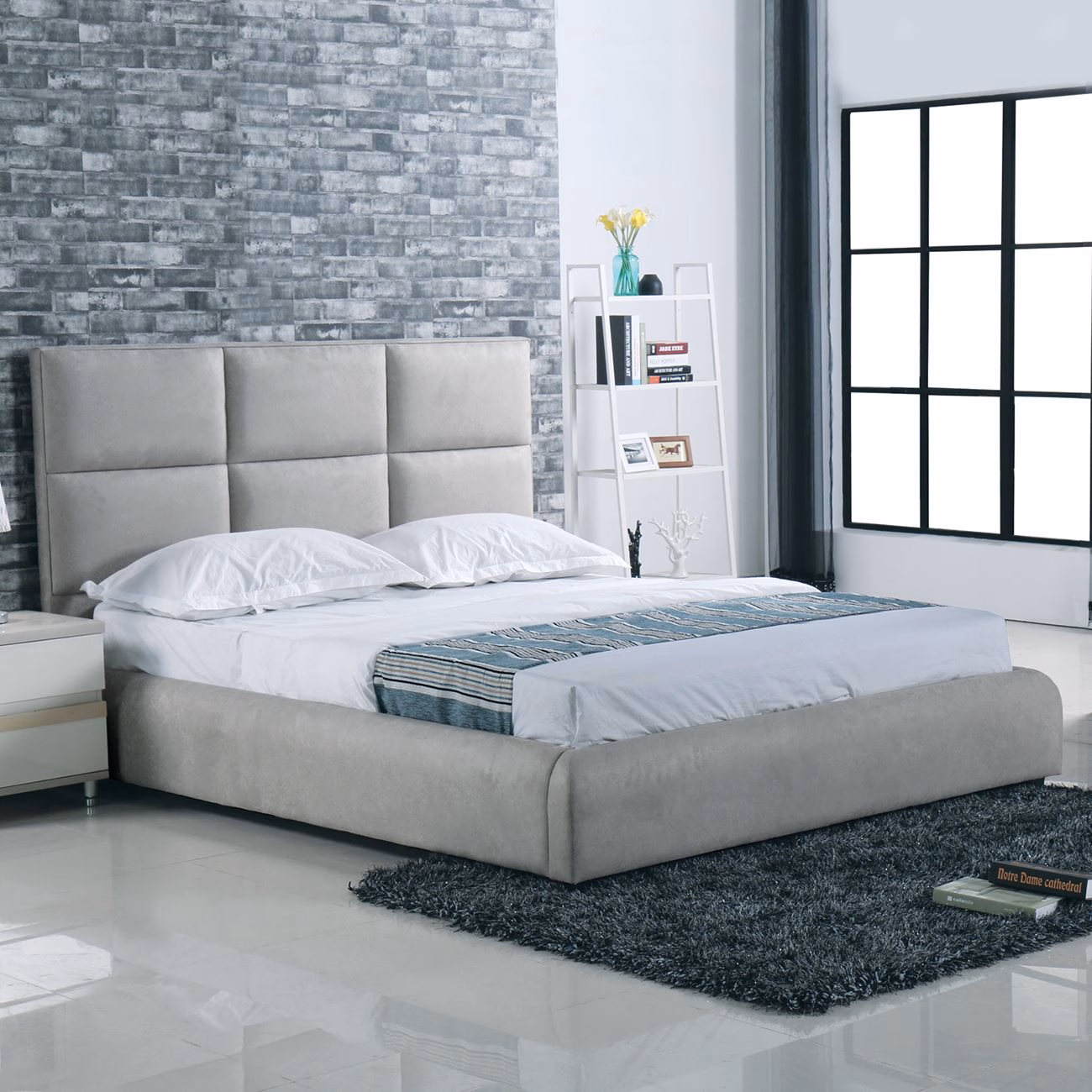MAXIM Bed (for Mattress 160x200cm) Light Grey Fabric - Image 2