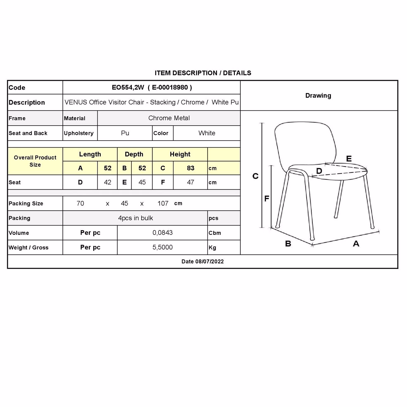 VENUS Chair/Chromed Frame/White Pu - Image 3