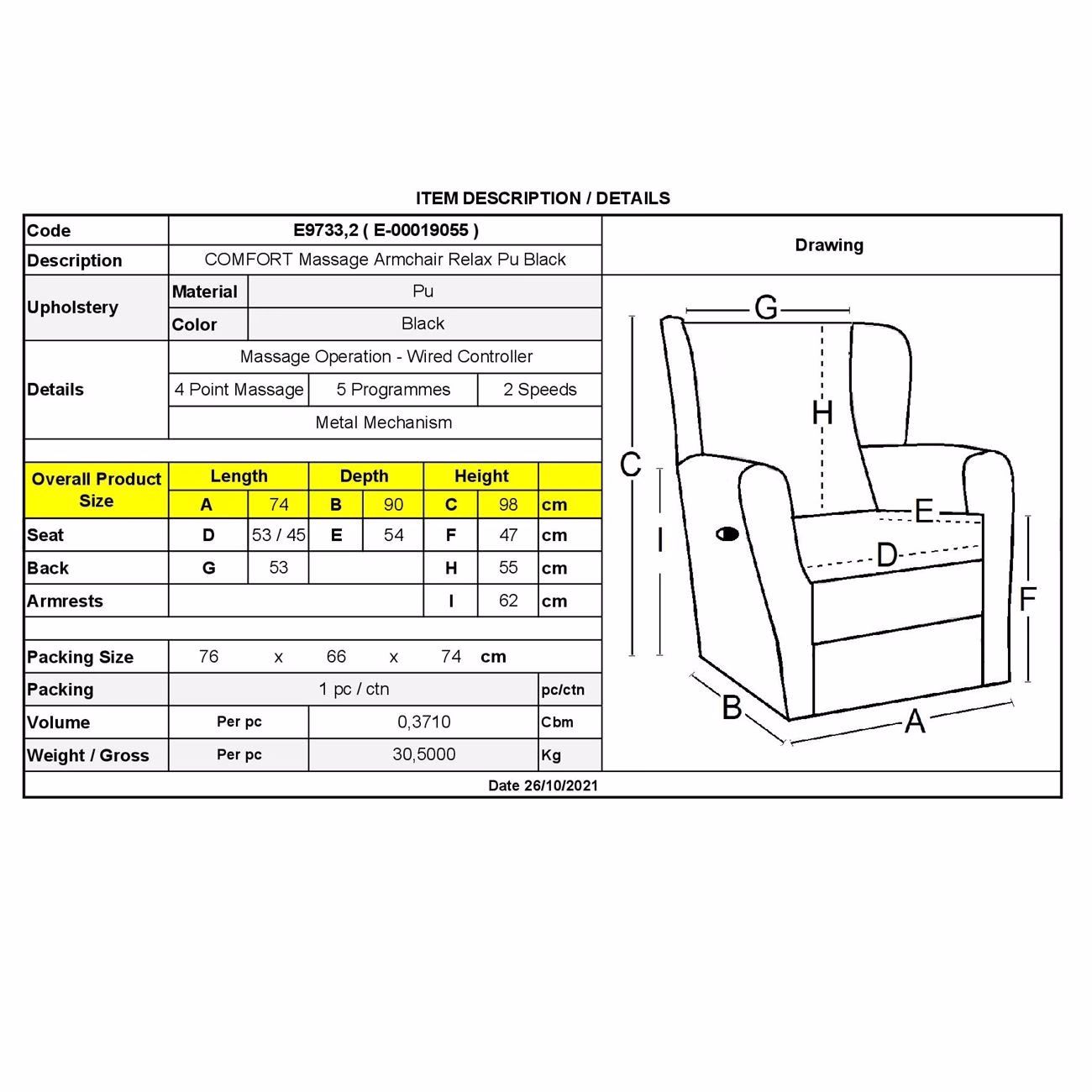 COMFORT Massage Armchair Relax Black Pu - Image 3