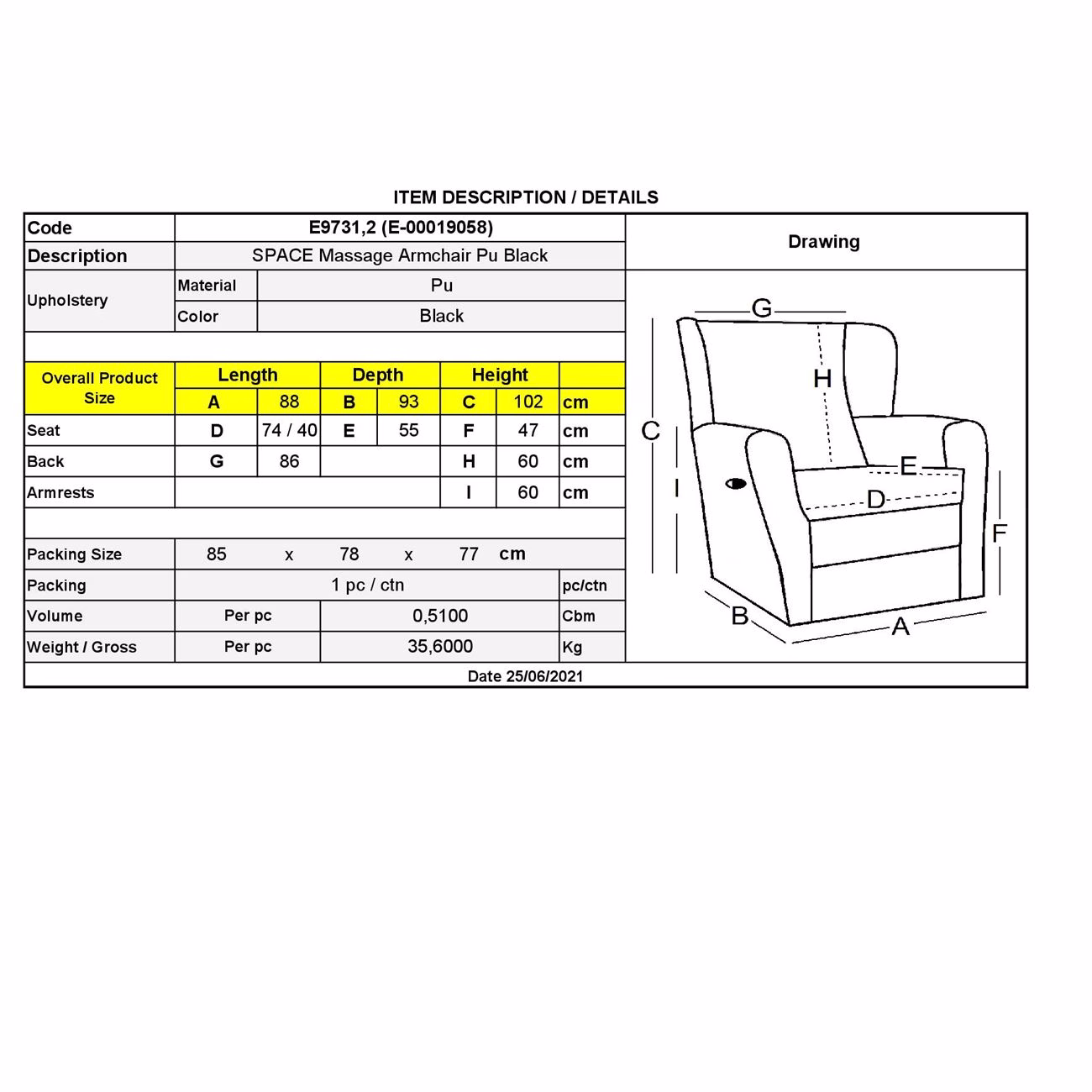 SPACE Massage Armchair Black Pu - Image 3