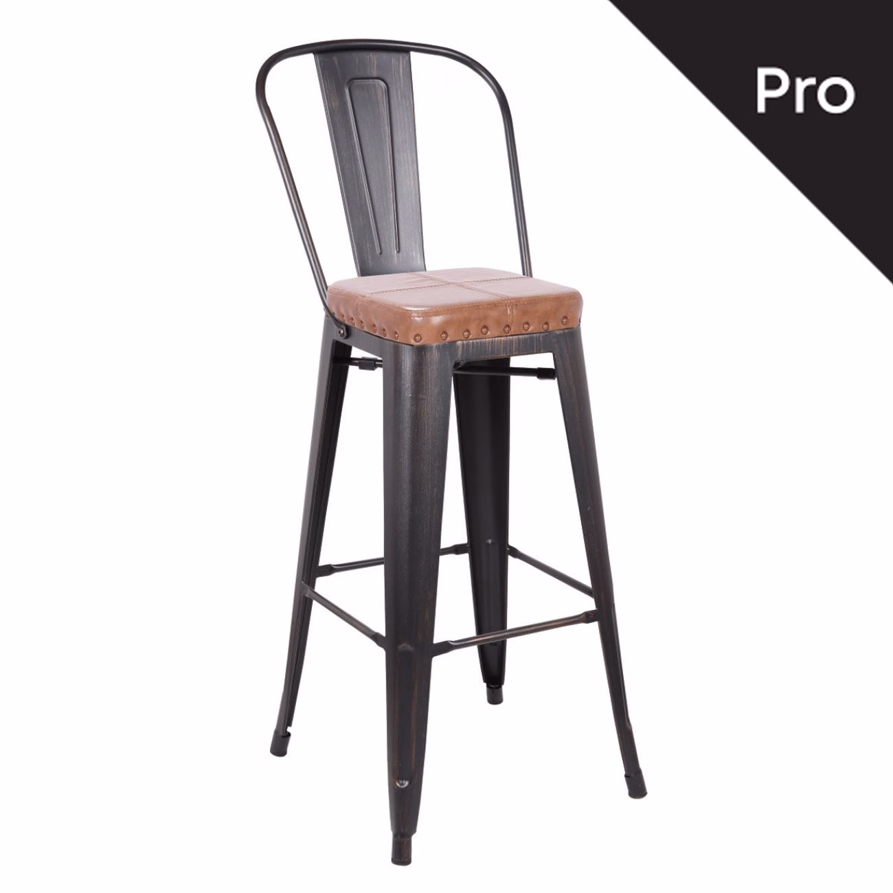 RELIX Bar Stool-Pro w/Back Metal Antique Black/Pu Camel - Image 2