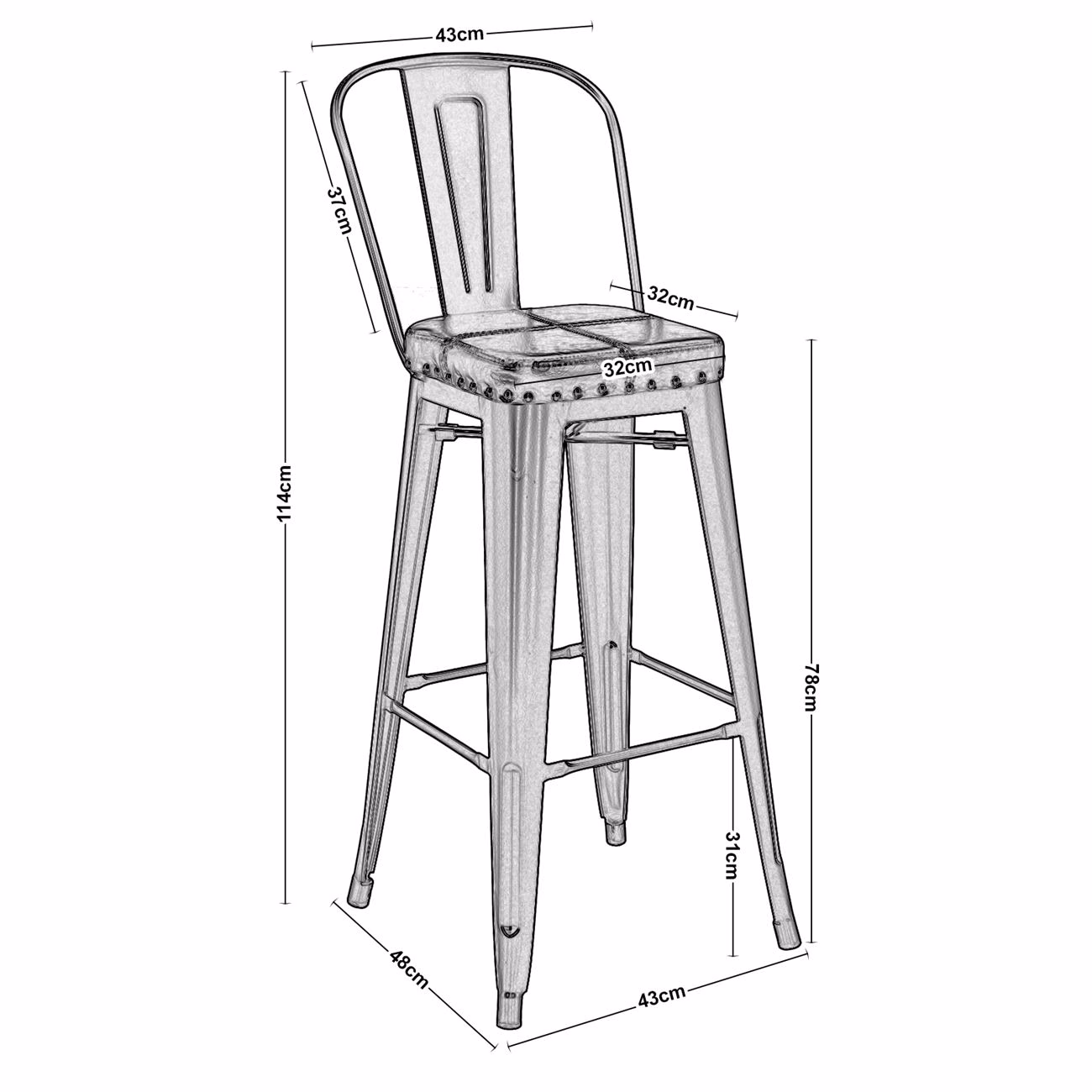 RELIX Bar Stool-Pro w/Back Metal Antique Black/Pu Camel - Image 3