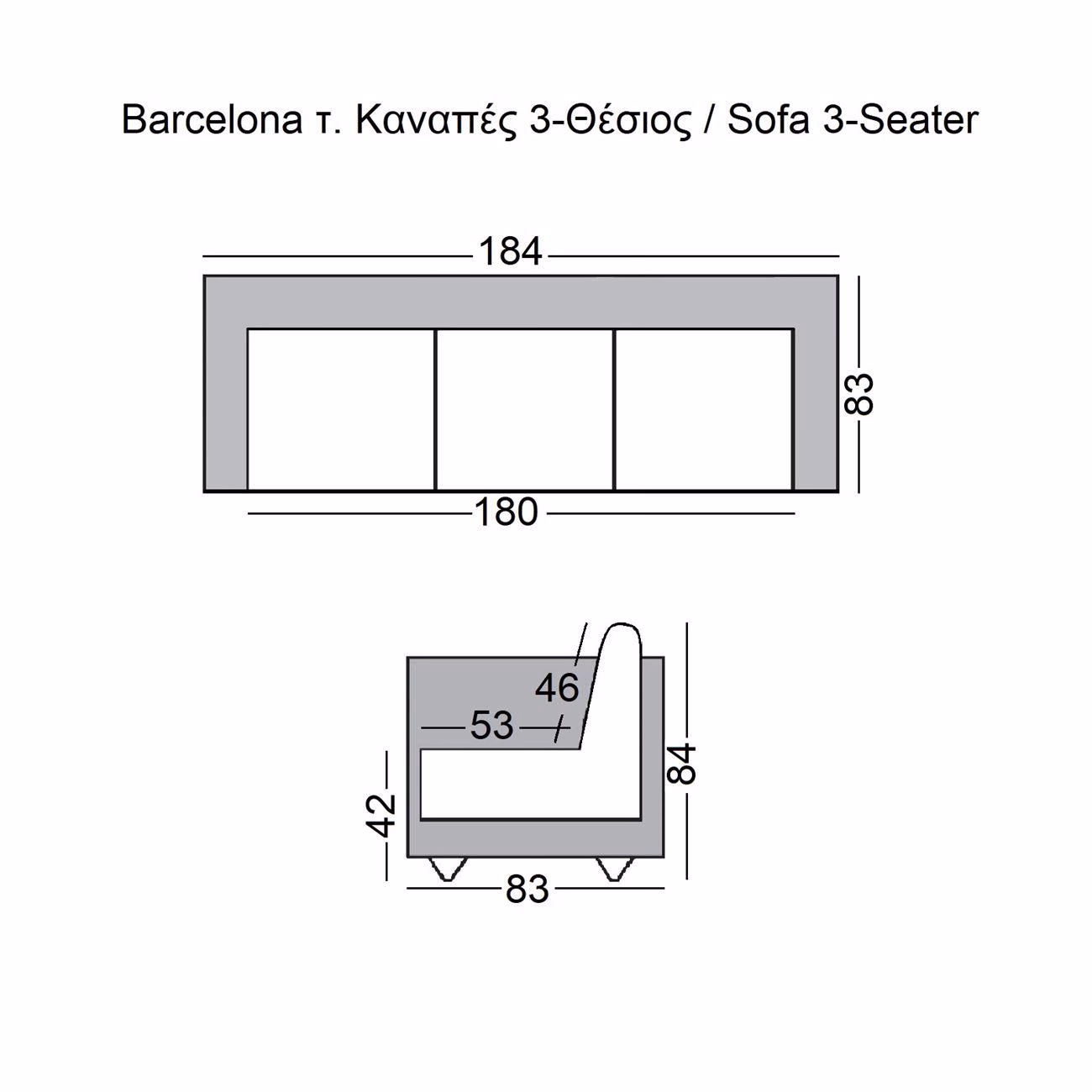 BARCELONA Type 3-Seater Sofa Black Pu - Image 3