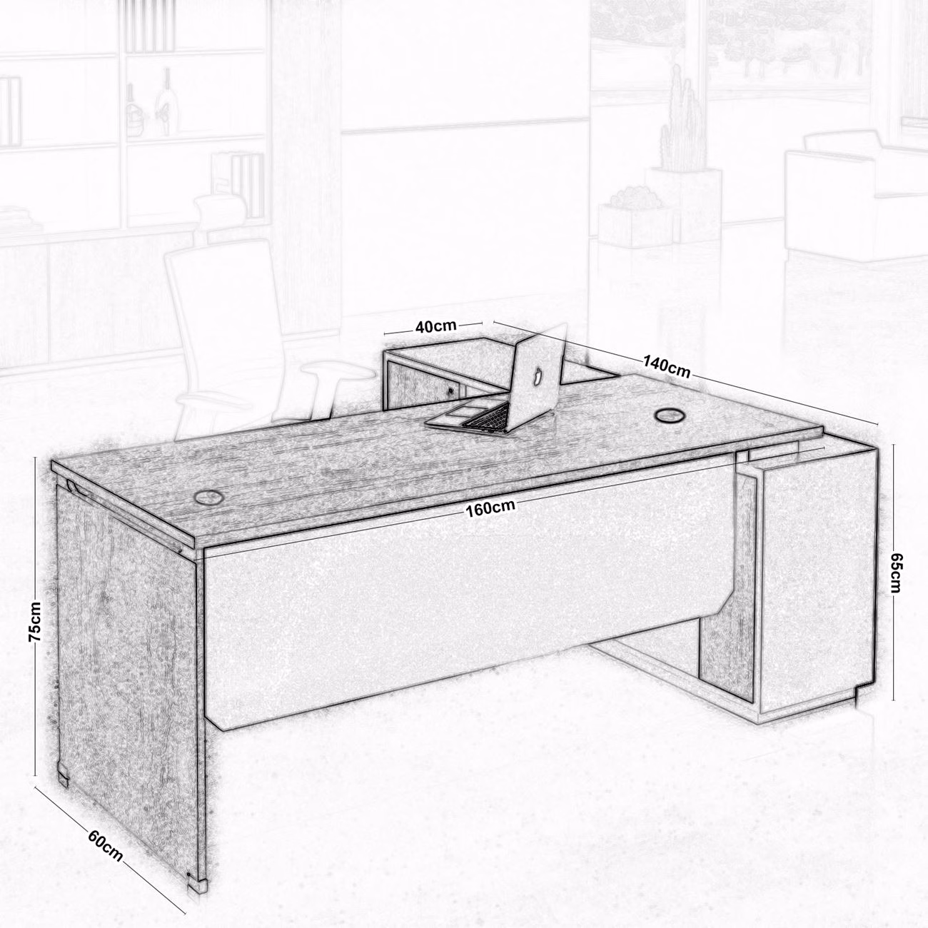 PROJECT Desk (LEFT) 160x140x75cm Sonoma/Grey - Image 3