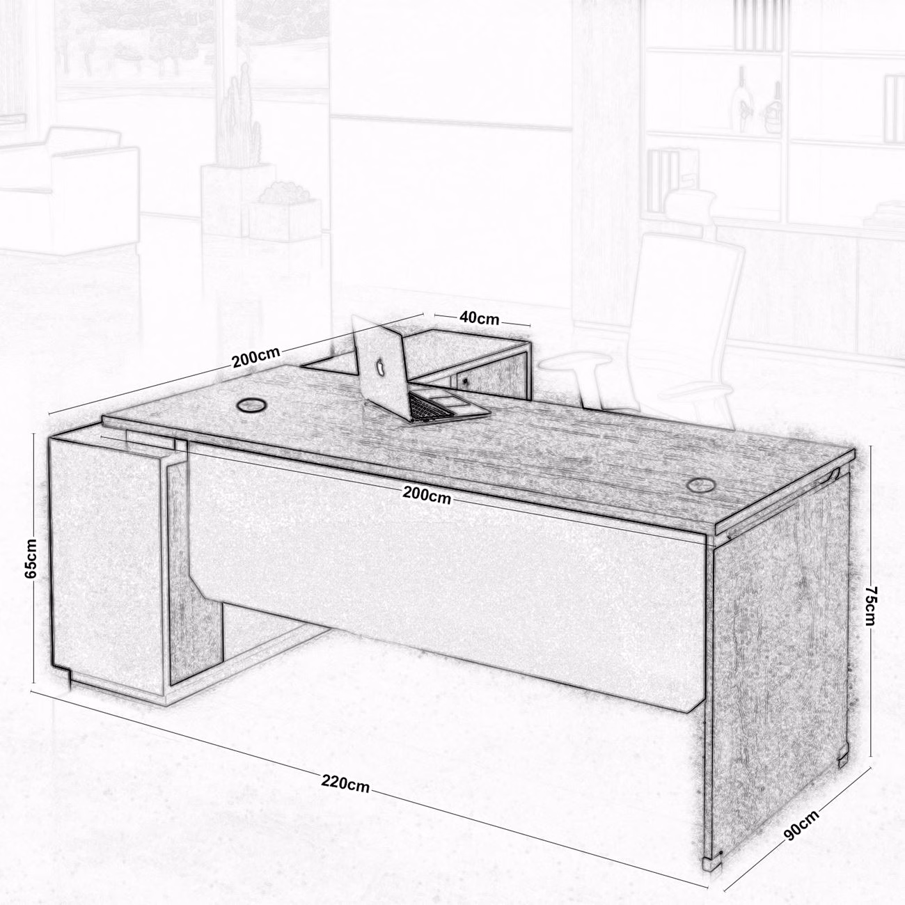 PROJECT Desk (RIGHT) 220x200x75cm Sonoma/Grey - Image 3