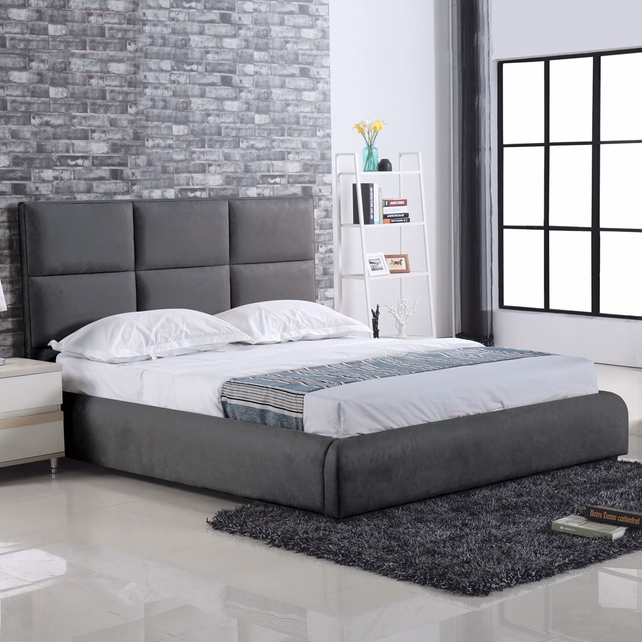 MAXIM Bed (for Mattress 160x200cm) Dark Grey Fabric - Image 2