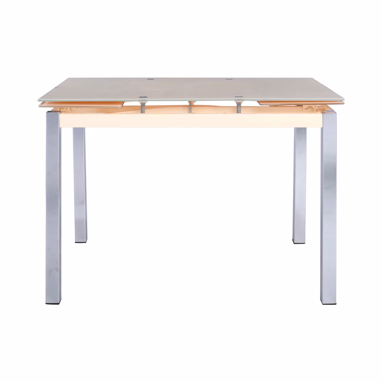 BLOSSOM Extend.Table 110+(30+30)x70cm Steel Chromed/Glass Beige - Image 4