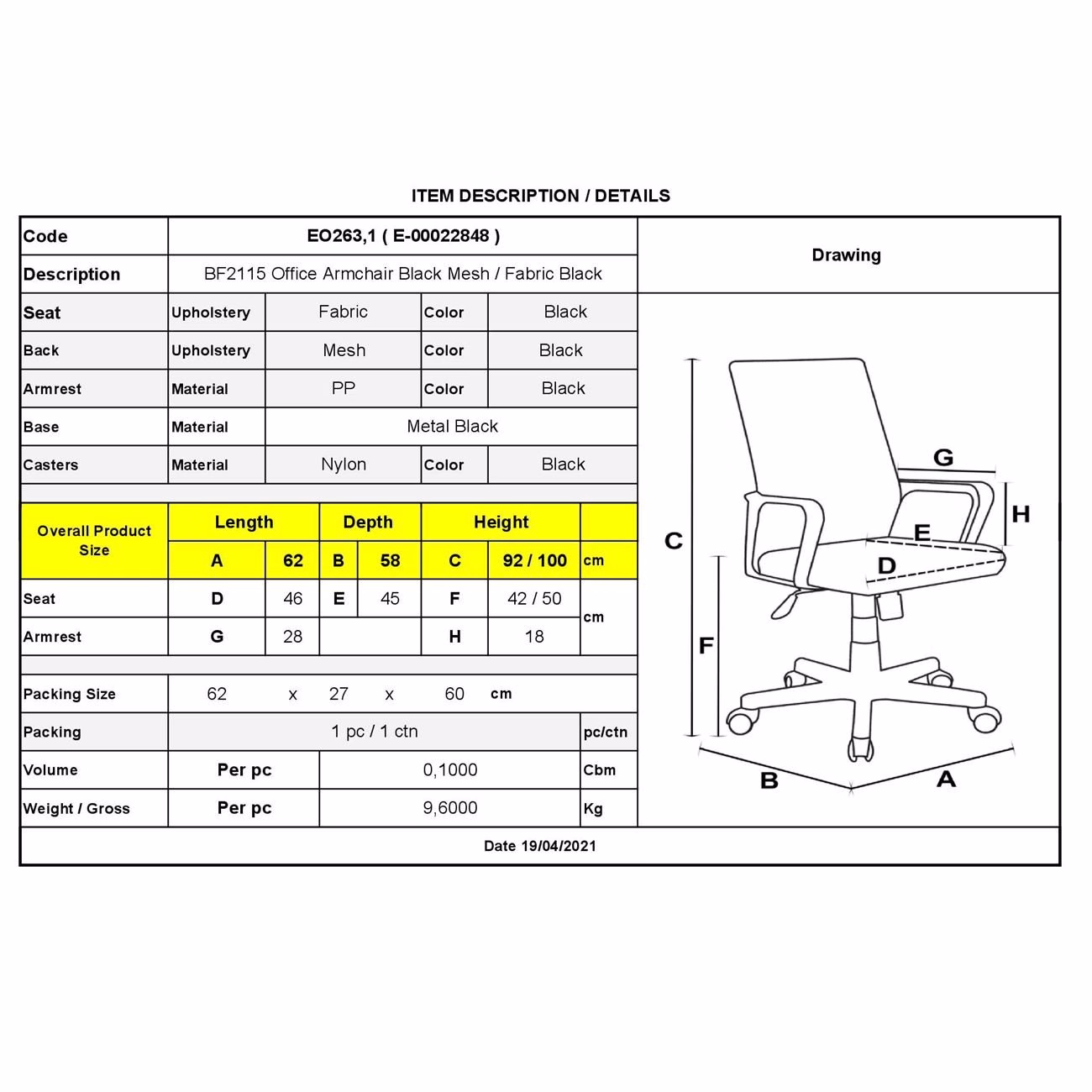 BF2115 Office Armchair Black Mesh/Fabric - Image 3