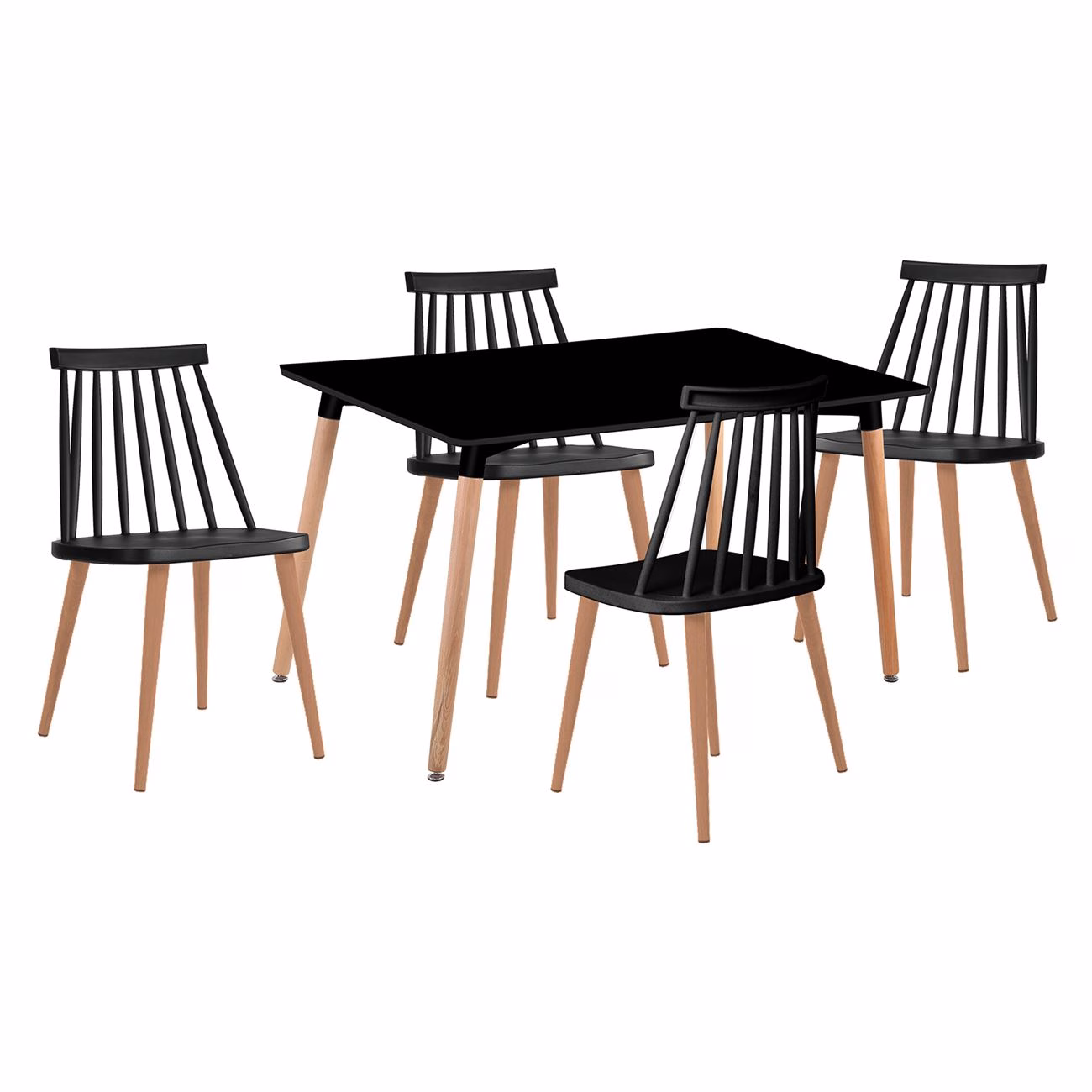 LAVIDA-ART Set (Table 120x80cm+4 Chairs) Natural/Black - Image 2