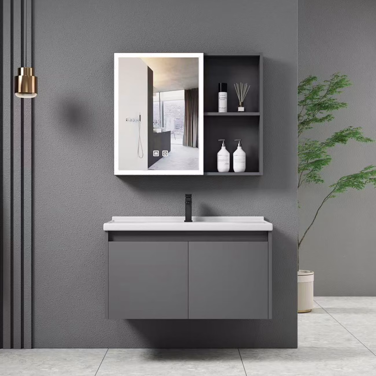 IDEA-1 Bathroom Set Grey (Countertop with sink & LED mirror) 60x47x45cm - Image 2