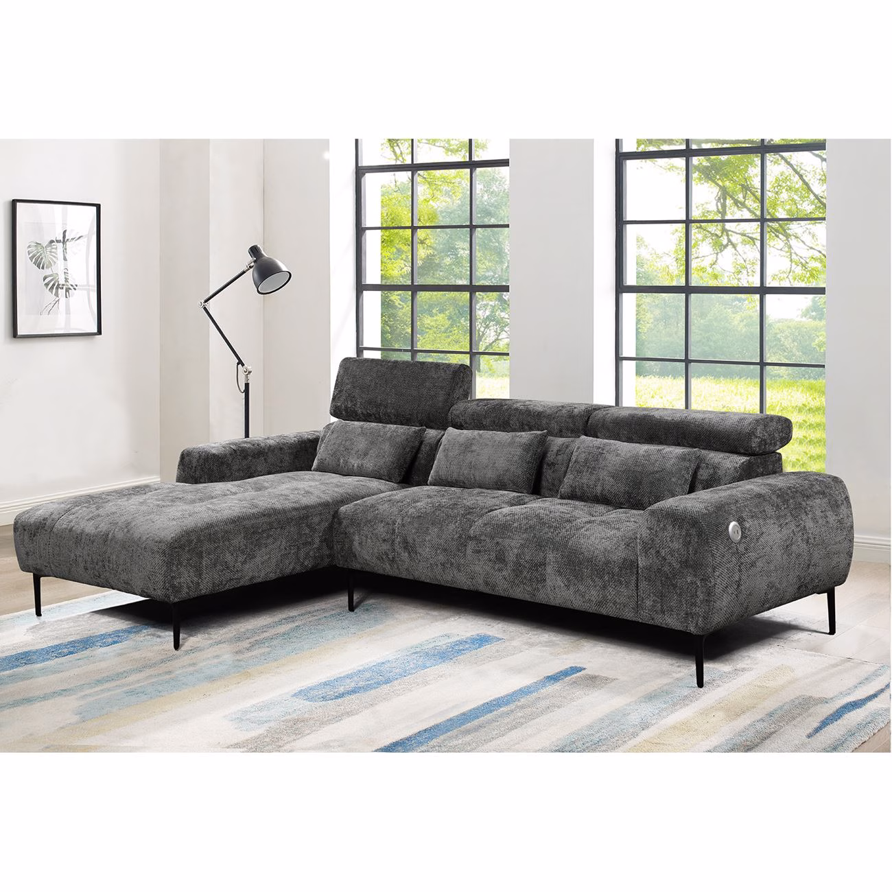 ELORA Left Facing Corner Sofa Fabric Grey - Image 2