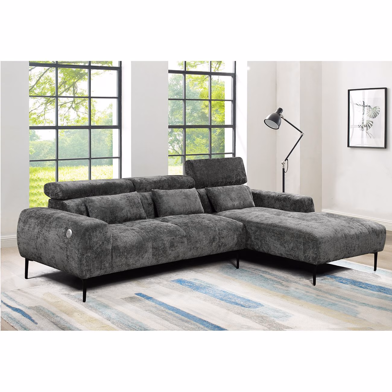ELORA Right Facing Corner Sofa Fabric Grey - Image 2