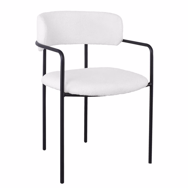 GILLAN Armchair Metal Black/Teddy Fabric White
