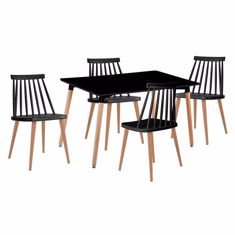 LAVIDA-ART Set (Table 120x80cm+4 Chairs) Natural/Black