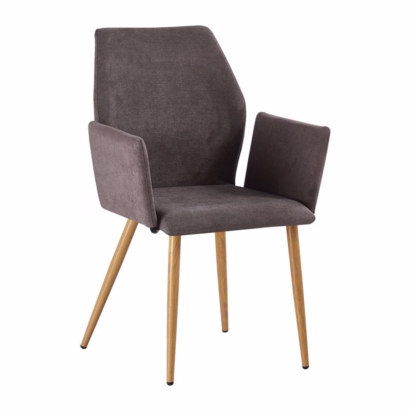 LETO Armchair Natural Wood Color Metal/Grey Brown Fabric