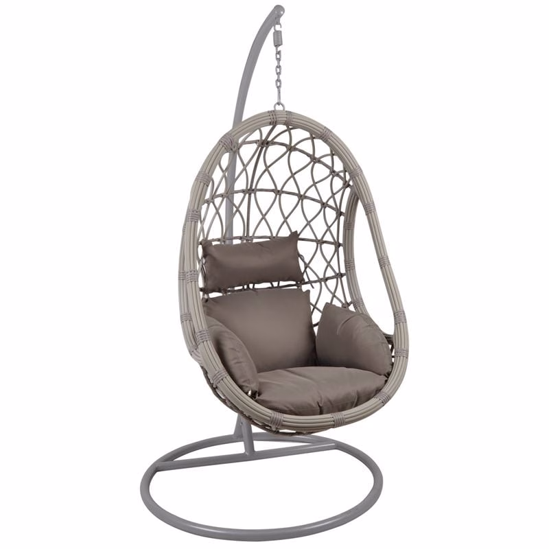 MACAN Hanging Lounge Metal & Wicker Grey/Cushion Cappuccino
