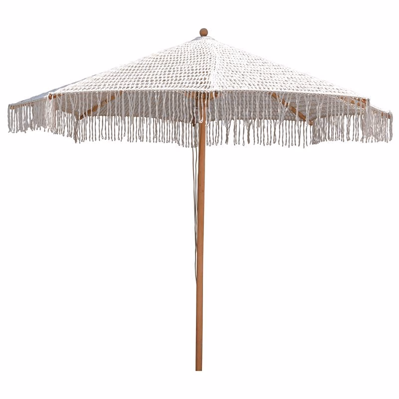 Wooden Beech UMBRELLA 250x250cm, Macrame Knitted Beige