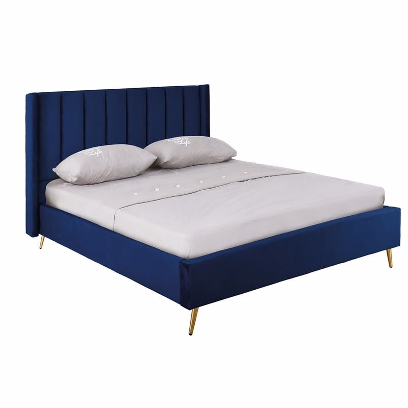 PASSION Bed (for Mattress 160x200cm) Blue Velure Fabric