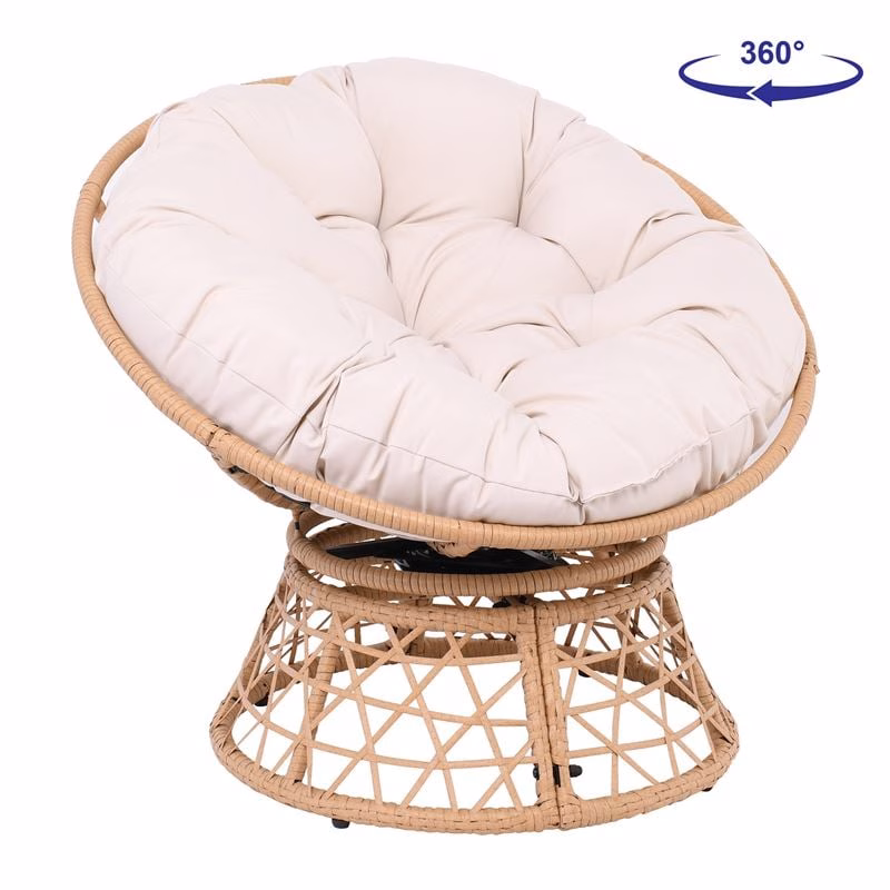 ROLLY Revolving Armchair/Wicker Natural, Cushion Ecru