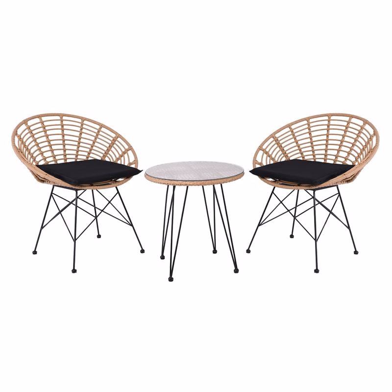 SALSA Coral Set (2+1) Steel Black/Wicker Natural, Cushions Black