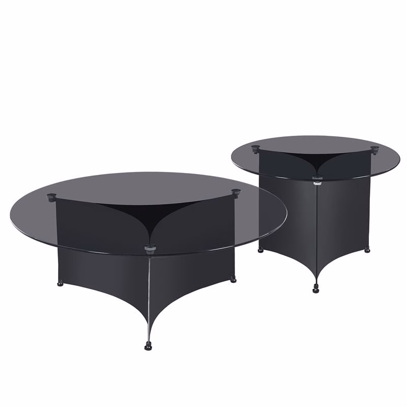 VENET Set-2 Coffee Tables D90cm+D60cm Metal Black/Clear Black Glass